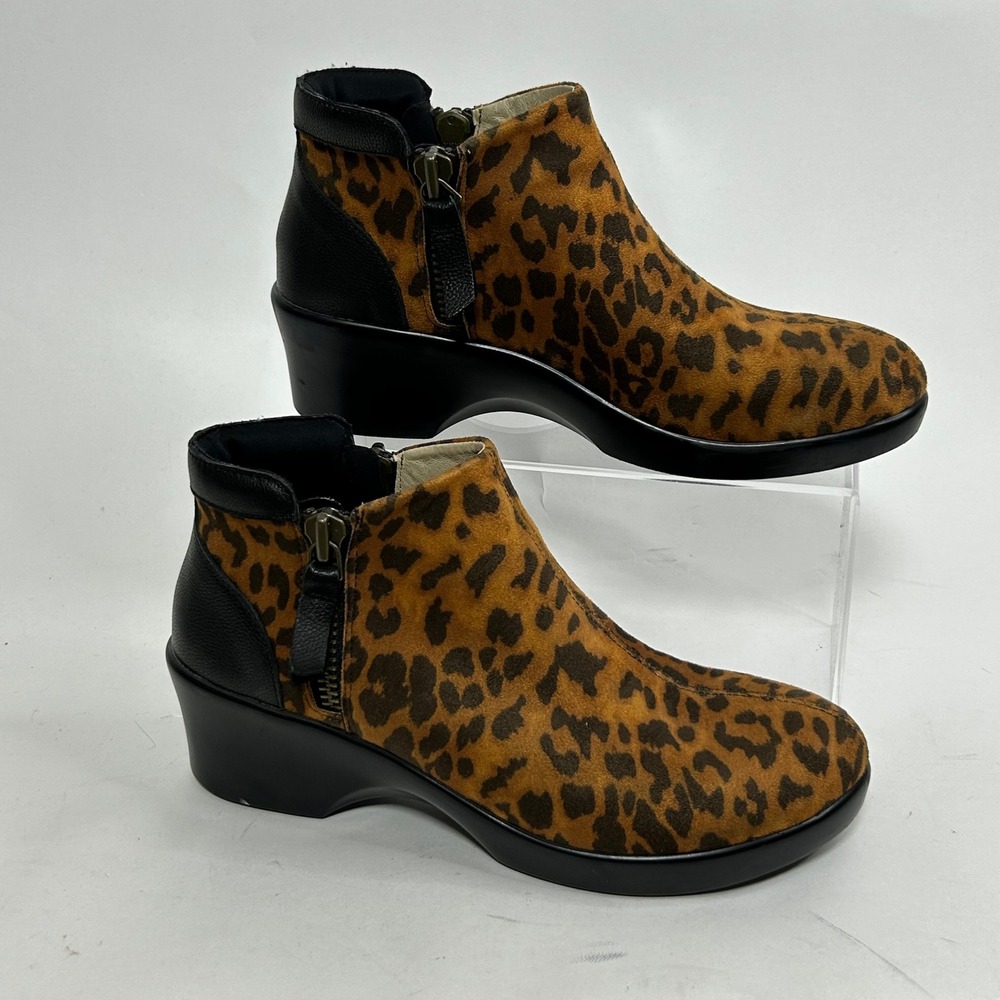 Alegria Sloan Leopard Print Wedge Ankle Boots Confort SLO-402 Womens 39 US 9-9.5